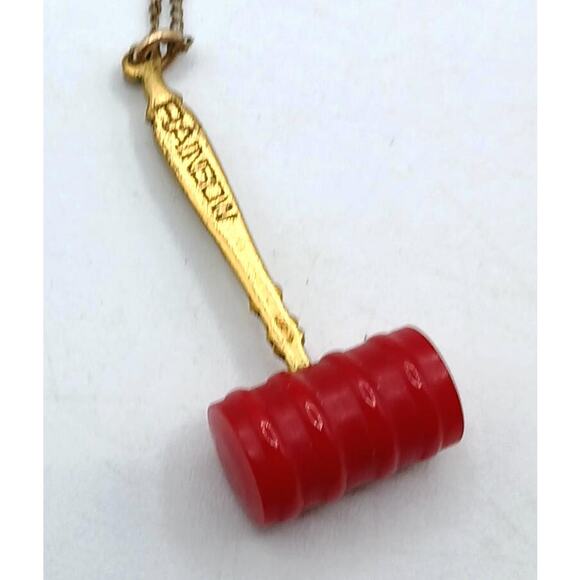 Vintage Red Bakelite Gavel Pendant Necklace - Rainbow Girls - Picture 3 of 4